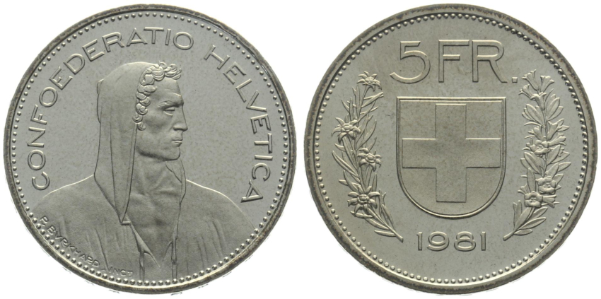 5 Franken 1981 ohne Münzzeichen